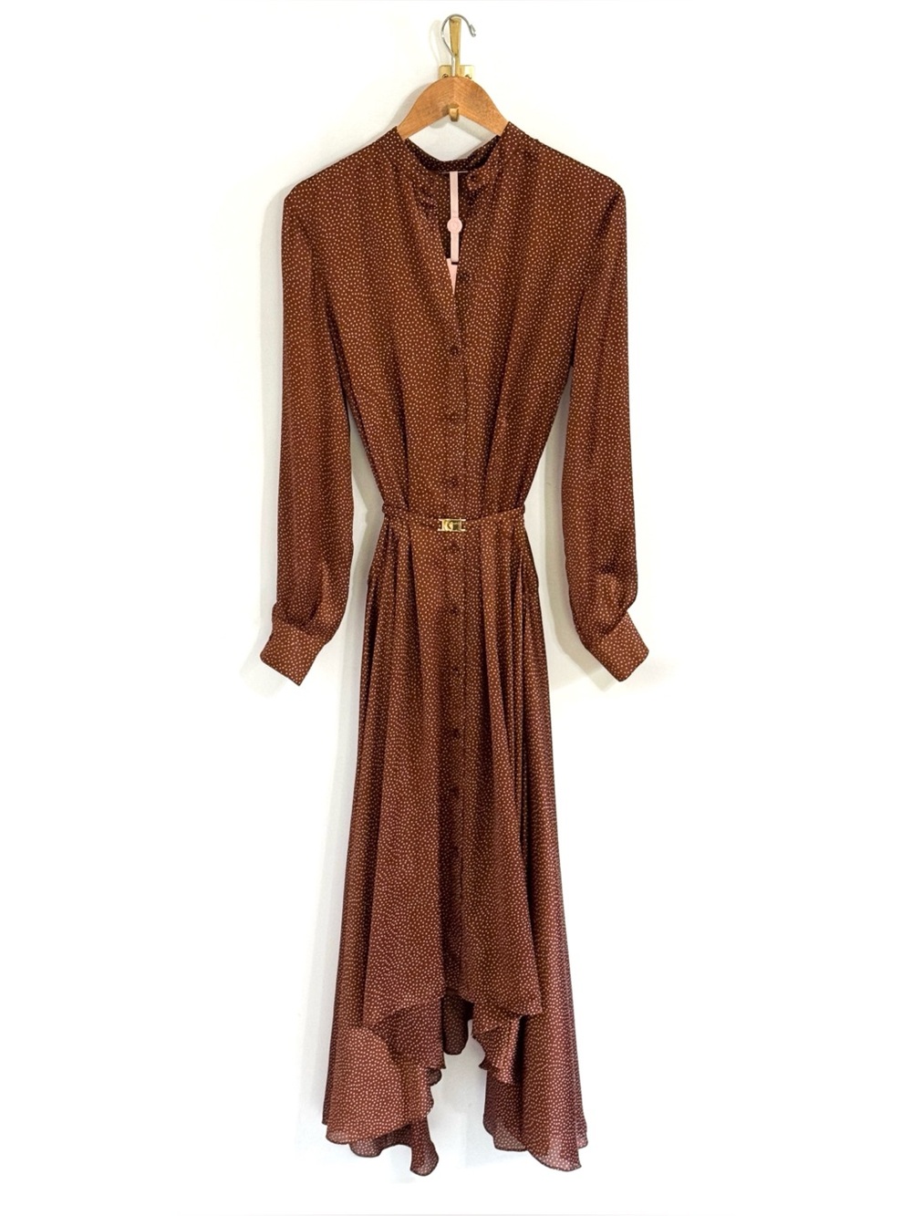 NWT ALEXIS Maxi Long-Sleeve Brown Polka-Dot Monico Dress - Picture 2 of 6